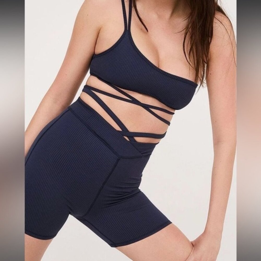 NWT For Love And Lemons Navy Waist Wrap Biker Shorts